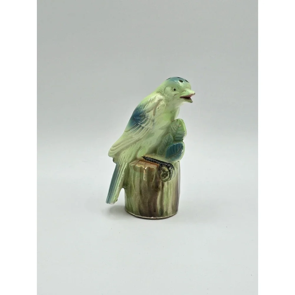 Vintage Bird on Stump Salt and‎ Pepper Shakers Green Chadwick Japan Single